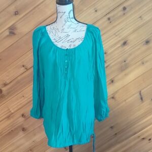 CJ Banks Teal Blouse with Button Detail